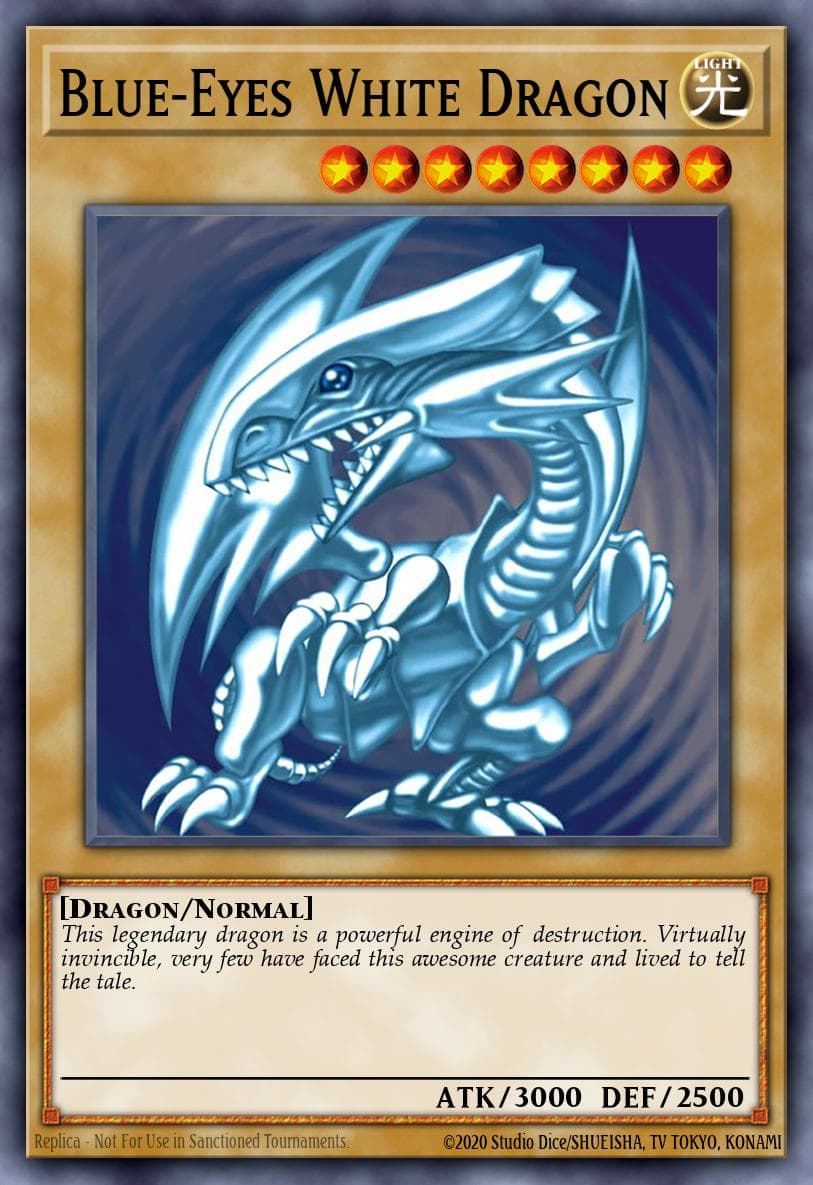 Blue-Eyes White Dragon card from Yu-Gi-Oh